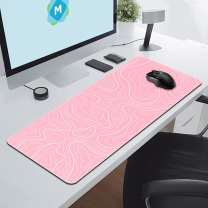 DIGSOM Gaming Mouse Pad, Pink with White Topographic Line, 31.5x11.8in | XL Mouse mat, Smooth surface, Anti-slip rubber base, For keyboard and mouse, For home and office use - color: Pink Topographic