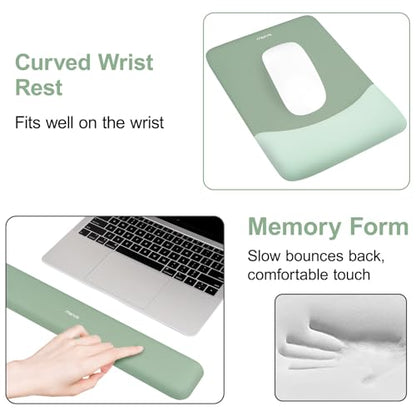 MOSISO Keyboard Wrist Rest & Mouse Pad with Wrist Rest, Green | Rectangular Ergonomic Mousepad, Non-Slip Base, Home/Office Pain Relief & Easy Typing, Neoprene Cloth & Raised Silicone Lining - color: Green