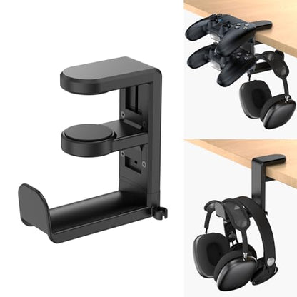 Rotating Headphone Stand - EURPMASK Upgraded PC Gaming Headset Stand, Adjustable Clamp-on Headphone Holder, Headphones Hanger Hook Under Desk with 360 Degree Swivel&Cable Clip Organizer - Darth Vader - color: Darth Vader Black