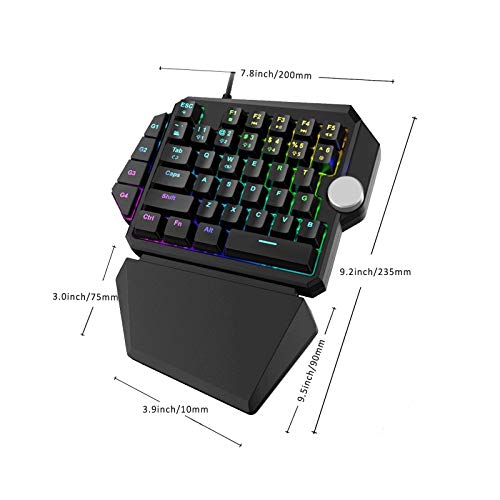 Mini Gaming Keyboard, One Handed RGB Mechanical Gaming Keyboard with 4 Onboard Macro Keys, Detachable Wrist Rest, for PC Laptop Computer