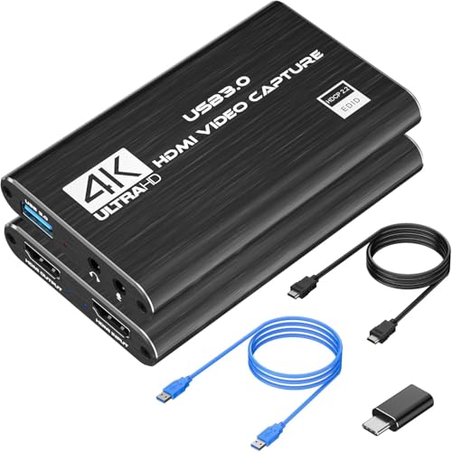 Capture Card Nintendo Switch, 4K HDMI Video Capture Card, 1080P 60FPS, HDMI to USB 3.0 Capture Card for Streaming Work with Camera/Xbox/PS4/PS5/PC/OBS - color: Black