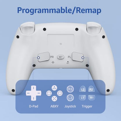 Akalyptra Wireless Controller for PS-5/PC, Hall Effect Joysticks&Triggers Controller with 2 Back Buttons/RGB Light, Gamepad Support Turbo/Remap/Combo Functions, Dual Vibration, 3.5mm Audio Jack, Motion Sensing Control(White) - color: White