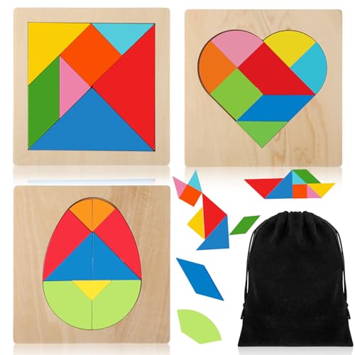 Yunsailing 3 Pack Large Wooden Blocks Puzzles Hexagon Tangram Puzzle Wooden Russian Brain Puzzles for Adult Challenge Teasers Geometric Jigsaw Logic Iq STEM Educational Gift Graduation(Novel) - style: Novel
