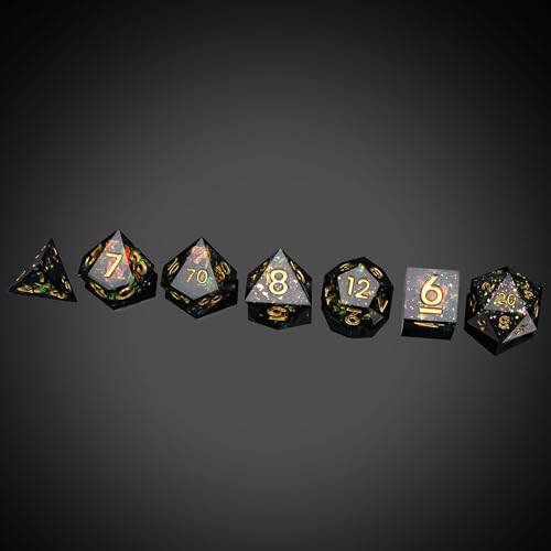 7PCS DND Dice Set,Handmade Sharp Edge Dice Set D&D RPG Polyhedral Die,for Dungeons and Dragons TTRPG Games Roleplaying Games Pathfinder,with Gift Box(Blue Starry Sky) - color: Blue Starry Sky