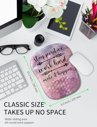 Hokafenle Ergonomic Wrist-hugging Mouse Pad Wrist Support, U-shaped Holding Wrist Rest Mousepad for Carpal Tunnel Pain Relief with Cushioned Memory Foam Slope Massage Bulge (10.2x8.3 in,Stay Positive) - color: Stay Positive