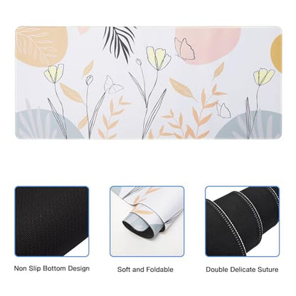 MEGREZ 4-in-1 Mouse Pad with Wrist Rest Ergonomic Memory Foam Desk Mat Set | ergonomic, anti-slip base, 4pcs set, desk pad, mouse wrist rest, keyboard rest, coaster, ideal for office & gaming - color: Butterfly Flower