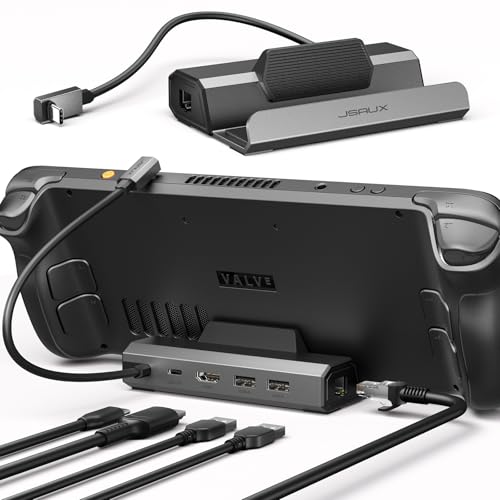 JSAUX 5-in-1 Docking Station for Steam Deck/ROG Ally X/Legion Go S-HB0602 | 4K@120Hz HDMI, 100Mbps Ethernet, 100W PD Fast Charging, 2 USB 2.0 Ports, Widely Compatible with SteamOS & Windows Handhelds - color: Gray (Dock Only)