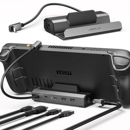 JSAUX 5-in-1 Docking Station for Steam Deck/ROG Ally X/Legion Go S-HB0602 | 4K@120Hz HDMI, 100Mbps Ethernet, 100W PD Fast Charging, 2 USB 2.0 Ports, Widely Compatible with SteamOS & Windows Handhelds - color: Gray (Dock Only)