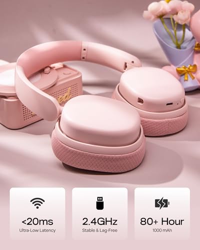 EPOMAKER X Aula G7 Pro Wireless Gaming Headset, Dual Mode BT5.3 & 2.4GHz | 7.1 Surround Sound, 80+ Hour Battery, RGB Light, with Noise Canceling Mic for PS5, PS4, Switch, PC (Pink) - color: Pink