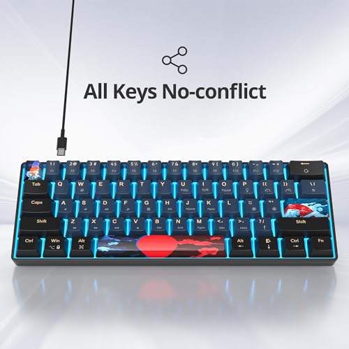 Protable 60% Percent Gaming Keyboard Mechanical, Mini Compact Ice-Blue LED Backlit 61 Keys Wired Office Keyboard with Red Switch for Mac/Win/PS4/PS5（Black/Red Switch） - color: Ice-blue 61Black/Red Switch