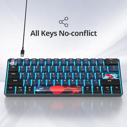 Protable 60% Percent Gaming Keyboard Mechanical, Mini Compact Ice-Blue LED Backlit 61 Keys Wired Office Keyboard with Red Switch for Mac/Win/PS4/PS5（Black/Red Switch） - color: Ice-blue 61Black/Red Switch