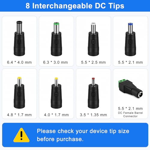 inShareplus 12V 3A Power Supply Adapter with 8 DC Tips, Universal AC to DC 12 Volt 36W Adapter for LED Strip Lights, Routers, DVR Systems and Other 12V Devices - size: 12V3A 36W
