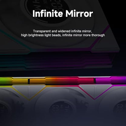 JM V4 120mm Case Fan|Computer Cooling PC ARGB CPU Cooler Daisy Chain Fan|Three-Mode Digital Display|Infinity Mirror Design|600-2100 4Pin PWM Contro(White Reverse 3-Pack) - color: White Reverse 3-Pack