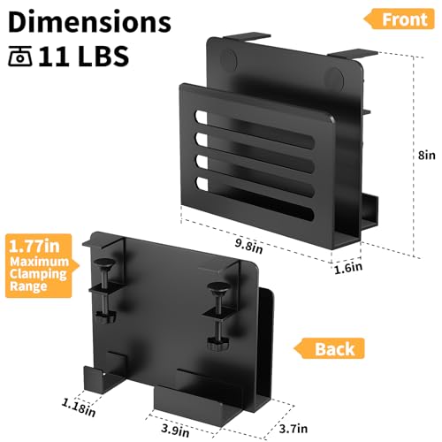 Space Saving Desk Side Storage No Drilling Under Desk Laptop Holder with Headphone Holder Cable Management Tray Carbon Steel Clamp Desk Storage Shelf Anti-Slip Magazine Holder for Home Office