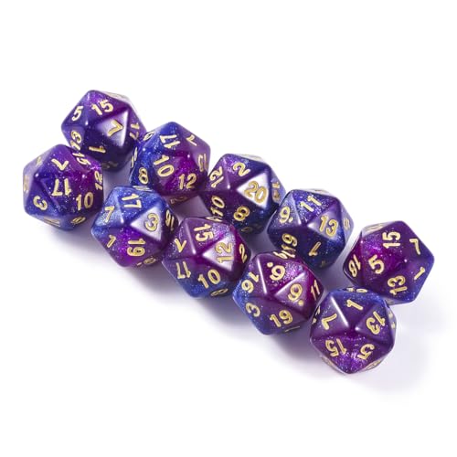 10 Pieces Polyhedral Dice Set D20 Dice 20mm Acrylic 20 Sided Game Dice for Dungeons and Dragons RPG MTG DND Dice Table Games (Starry Purple Blue) - color: Starry Purple Blue