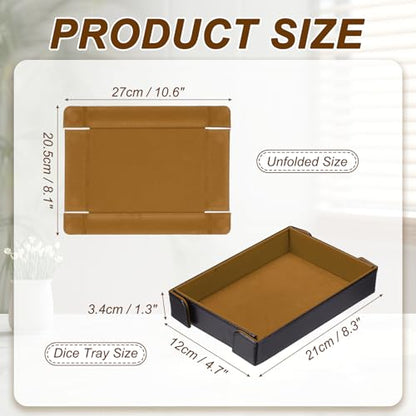 uxcell PU Leather Dice Tray, Rectangle Magnetic Folding Velvet Portable Folding Dice Rolling Tray for Table Games Keys Wallet Watch Coin, Brown - color: Brown