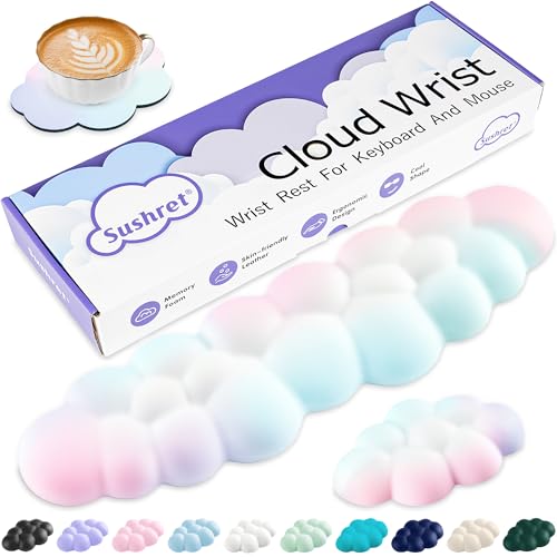 Sushret Cloud Wrist Rest Keyboard, Cloud Keyboard Wrist Pad Set with PU Leather Memory Foam, Cute Arm Rest for Palm Support, PC/Gaming Desk Accessories/Office Setup/Computer Hand Cushion - Rainbow - color: 02 Rainbow, size: Tenkeyless