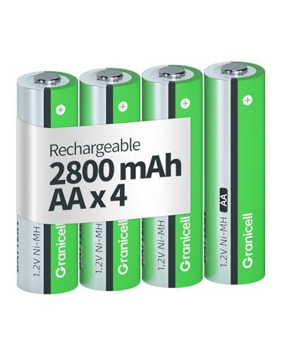 Granicell AA Rechargeable Batteries 2800 mAh High Capacity 1300 Cycle,1.2V NiMH Low Self Discharge AA Battery,4 Pack - size: AA-4