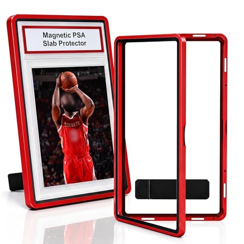 PSA Slab Case with Stand for Collectors - Premium Display & Storage Fits for 35PT PSA, CGC, CSG Cards, Heavy Duty Tempered Glass & Aluminum, Secure 9-Point Magnetic Lock, Waterproof Protector - color: Red