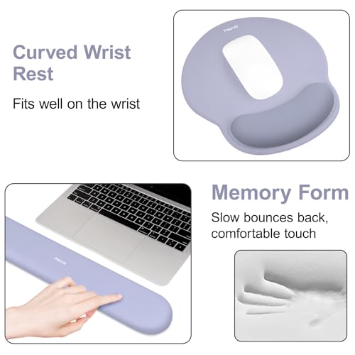 MOSISO Wrist Rest for Mouse Pad Set, Large Gaming Deskpad, Lavender Gray | Circle Curved Mousepad&Keyboard Wrist Rest&Coaster, Ergonomic Non-Slip Mousepad&Easy Typing Pad with Silicone Lining - color: Lavender Gray