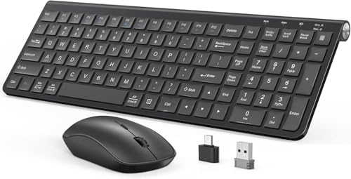 JOYACCESS Wireless Keyboard Mouse Combo, Ergonomic Wireless Keyboard with Adjustable Stand, Type-C Connector,and Waterproof Film Compatible with Win 7/8/10, MacBook Pro/Air, Laptop - Black - color: black