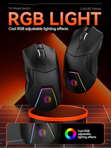 FMOUSE Wireless Gaming Mouse, PAW3311 Sensor, 12,000 DPI, 1,000Hz, Tri Mode (2.4G/Bluetooth/Wired), Ergonomic, USB C Rechargeable, 6 Programmable Buttons, Side Keys Mice for PC/Laptop/Mac (Black)