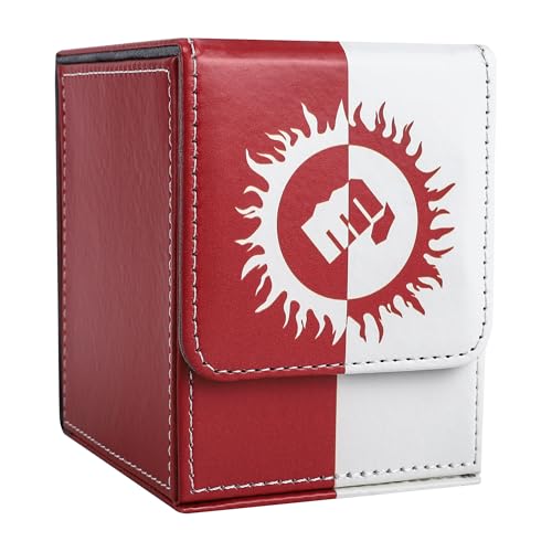 Card Deck Box with 2 Dividers, MTG Commander Deck Box Holds 100+ Double-Sleeved Cards, Leather Magnetic Deck Case Compatible with Magic TCG CCG Cards, Red/White - color: 1. Red & White, size: 100 Double-sleeved Cards Vertical