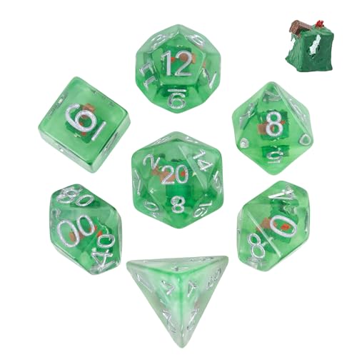 UDIXI 7PCS DND Dice Set Resin Polyhedral D&D Dice for RPG Tabletop Games | Gelatinous Cube Inclusions, Velvet Storage Bag, DM Gift, for Dungeons and Dragons Role Playing Games Board Games - color: Gelatinous Cube