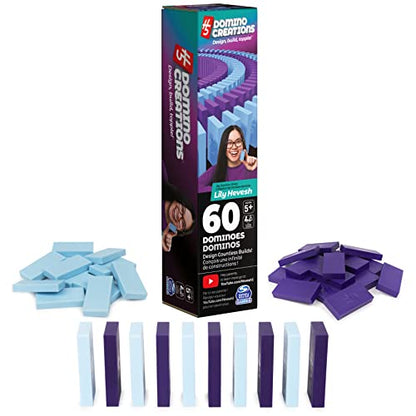 Spin Master Games H5 Domino Creations Blue & Purple Classic Dominoes Set | Design, Build, & Topple, Develops Motor & STEM Skills, Learn to Make Domino Art, 60 Easy-to-Read Tiles, 1+ Players, Ages 5+ - color: Blue
