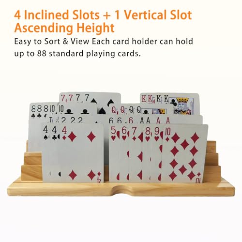 2PCS Card Holder Playing Cards 4-Slot Wooden Card Holder Playing Cards with Storage Bag Wooden Card Holders for Playing Card for Canasta and Bridge, Hands-Free Playing Card Holders for Adults, Kids, Seniors