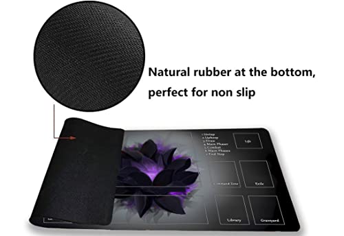MTG Playmat, Game Play Mat for MTG TCG 24 x 14 inches Trading Card Inked Game Playmats with Storage Bag Smooth Rubber Surface Battle - color: Black Lotus Petals With Zones
