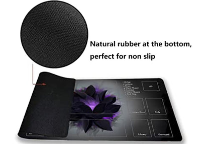 MTG Playmat, Game Play Mat for MTG TCG 24 x 14 inches Trading Card Inked Game Playmats with Storage Bag Smooth Rubber Surface Battle - color: Black Lotus Petals With Zones