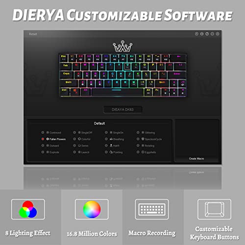 DIERYA DK63N 60% Wireless Wired Mechanical Gaming Keyboard, RGB Backlit Bluetooth Keyboard with Arrow Keys, 63 Keys Ultra-Compact, Programmable Brown Switch for Windows Laptop PC Mac