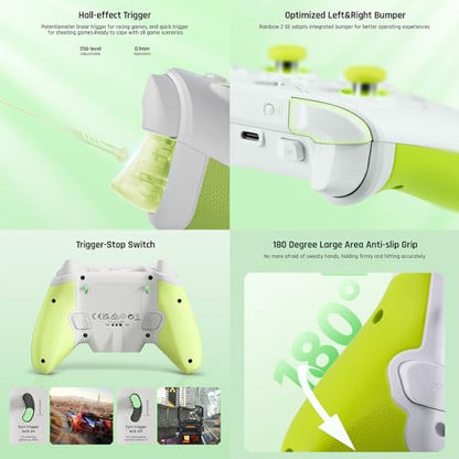 BIGBIG WON PC Controllers for Gaming, Rainbow 2 SE Wireless Controller Motion Aim, Hall Effect Trigger, 12-bit ADC, 3 Sets Joysticks, 4-way&8-way D-pad Controller for Switch/PC/Android/iOS - color: E.Rainbow2SE-Green