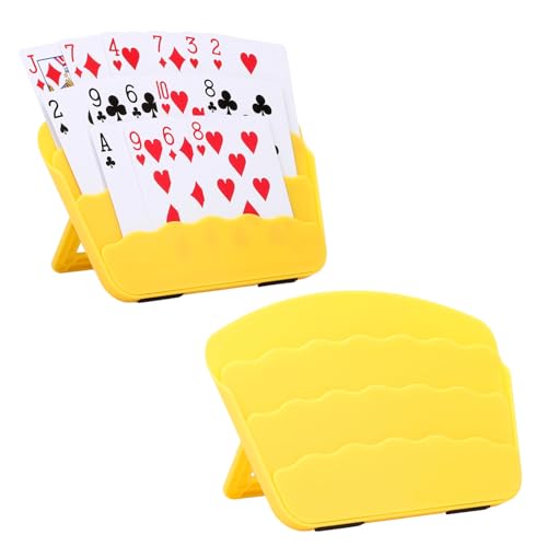 2 Pack Playing Cards Holder for Little Hands or Arthritis Hand,Three Layers Design for UNO Game Nights,Poker,Canasta,Adults,Kids Seniors，Playing Card Accessories for Family Gatherings and Travel - color: 2 Pack Yellow