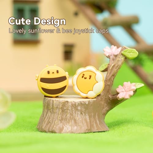 GeekShare Cute Silicone Joy Con Thumb Grip Caps, Joystick Cover Compatible with Switch/OLED/Switch Lite,4PCS - Sunflower & Bee - color: Yellow, Black