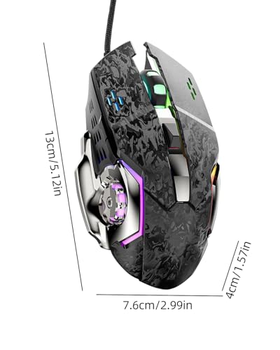 Wired Gaming Mouse 6 Programmable Buttons, 6-Level DPI 1200-7200, RGB Breathing Light, Lightweight Design, Anti-Slip Wired Esports Mouse for FPS MOBA Gamer PC Laptop, Black