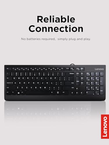 Lenovo 300 USB Keyboard, Wired, Adjustable Tilt, Ergonomic, Windows 7/8/10, GX30M39655, Black | Full-size office typing with wired USB connection and 1 year warranty - style: Keyboard