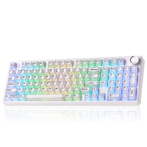 LEOBOG X Aula Wireless Mechanical Keyboard 8000mAh Creamy Gaming Keyboards | Aula F99 Pro Multifunction Metal Knob,Hot Swappable Custom,RGB Backlit,Tri-Mode BT/USB-C/2.4GHz Connect,PBT Keycaps,Full Size - color: White Comics