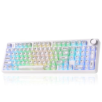 LEOBOG X Aula Wireless Mechanical Keyboard 8000mAh Creamy Gaming Keyboards | Aula F99 Pro Multifunction Metal Knob,Hot Swappable Custom,RGB Backlit,Tri-Mode BT/USB-C/2.4GHz Connect,PBT Keycaps,Full Size - color: White Comics