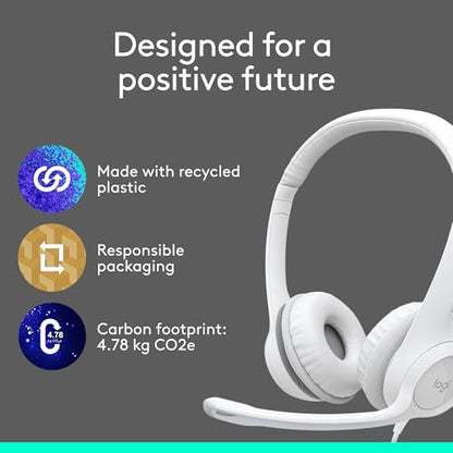 Logitech H390 Wired Headset PC/Laptop Stereo Headphones - Off White | Stereo Headphones for PC/Laptop, USB-A, In-Line Controls, Works with Chromebook - color: Off White, style: USB-A