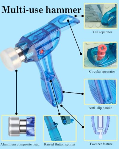15PCS Remover Building Blocks Tool Kit - 3 PCS Brick Separator, Blocks Tool Suit, Multi-Functional Hammer, Red Gift Ribbon, Pliers, Tweezers, Finger Protectors with Iron-Box (Blue) - color: Blue