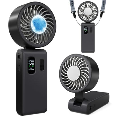 Portable Handheld Fan with Ice Cooling, 100 Speed Rechargeable Mini Desk Fan, Up to 12Hrs Cooling, Powerful Folding Personal Fan for Travel, Camping, Office (Black) - color: Black