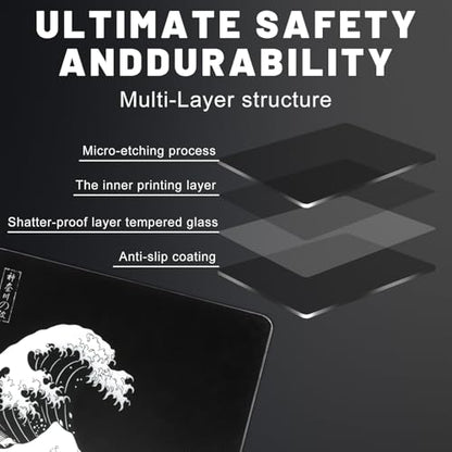 Glass Mousepad, Hard Surface Gaming Mouse Pads, Mousepad Gaming, Glasspad | Glass Pad, Professional Esport Tempered Glass Mouse Pad, Hard Mouse Pad for Bed, 11.8"×9.8" computer mat - color: Kanagawa Waves 1