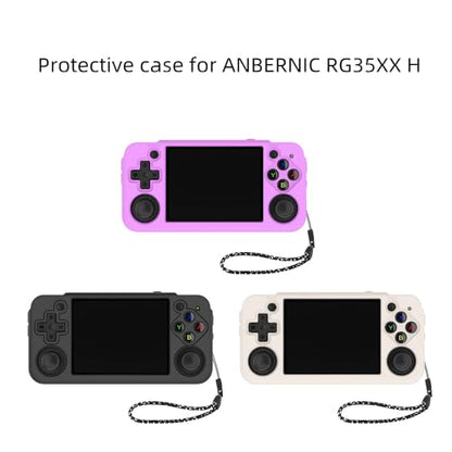 Silicone Protective Case for ANBERNIC RG35XX H Retro Handheld Gaming Console, Soft Sleeve Cover Protector Anti-Bump and Anti-Drop Full Protection, with Lanyard (Purple) - color: Purple