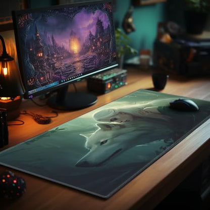 Playmat 24" x 14" Game Mats Tabletop Magic for MTG/TCG Cards, Trading Card Game Playing Stitched Play Mats Commander Deck Gaming Desk Mat Card Gameplay Mats, Elven Maiden with Wolf - color: Elven Maiden With Wolf, size: 24"X14"