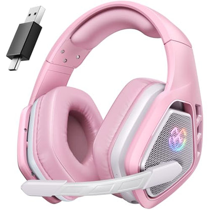 Tatybo Wireless Gaming Headset with Mic, 7.1 Sound 50mm Driver, White Pink | 3-mode 2.4G/BT 5.3/USB-C; 30H battery; low latency for PS5/PS4/PC/Switch/Laptop/Mobile - color: White Pink