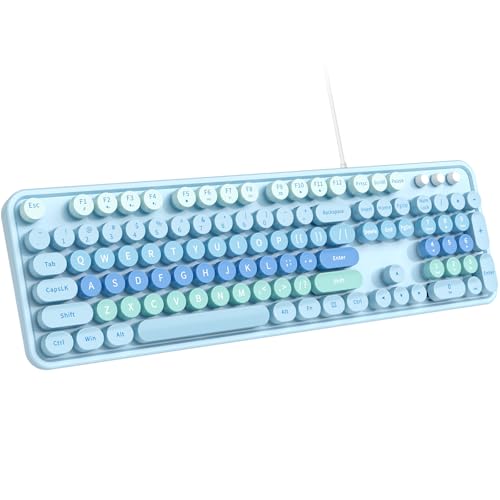 Dilter Large Print Wired USB Keyboard, 104 Keys Full Size Typewriter Keyboards, Plug and Play Office Computer Keyboard with Number Pad for Windows, PC, Laptop, Desktop (Blue Colorful) - color: Blue