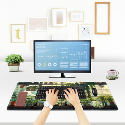 ToLuLu Extended Gaming Mouse Pad, Memory Foam Keyboard Mouse Wrist Rest Set | Large Desk Mat with Stitched Edges, Non-Slip Base Ergonomic Support Mousepad Home office, Cute Green Japanese Kawaii Cat - color: Cute Green Japanese Kawaii Cat