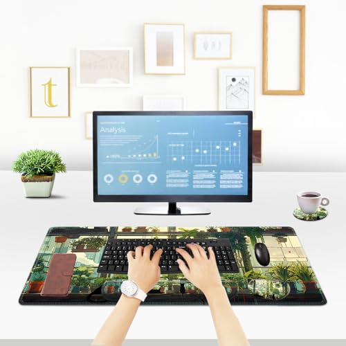 ToLuLu Extended Gaming Mouse Pad, Memory Foam Keyboard Mouse Wrist Rest Set | Large Desk Mat with Stitched Edges, Non-Slip Base Ergonomic Support Mousepad Home office, Cute Green Japanese Kawaii Cat - color: Cute Green Japanese Kawaii Cat